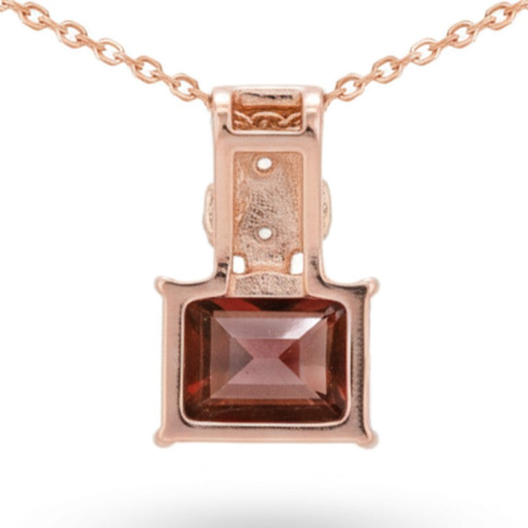 Natural Octagon Garnet Sterling Silver Pendant Necklace