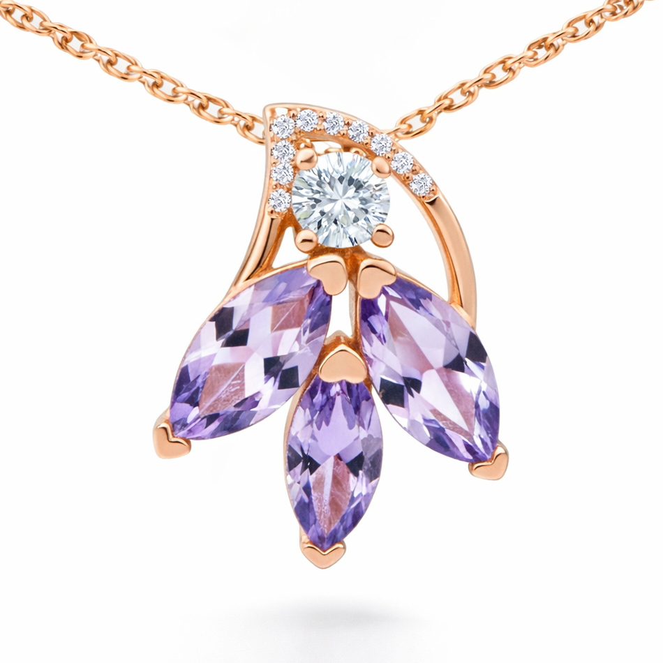 Natural Amethyst Silver Floral Pendant Necklace