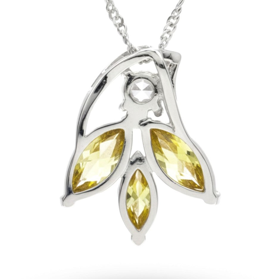 Natural Citrine 3 Stone Floral Silver Necklace