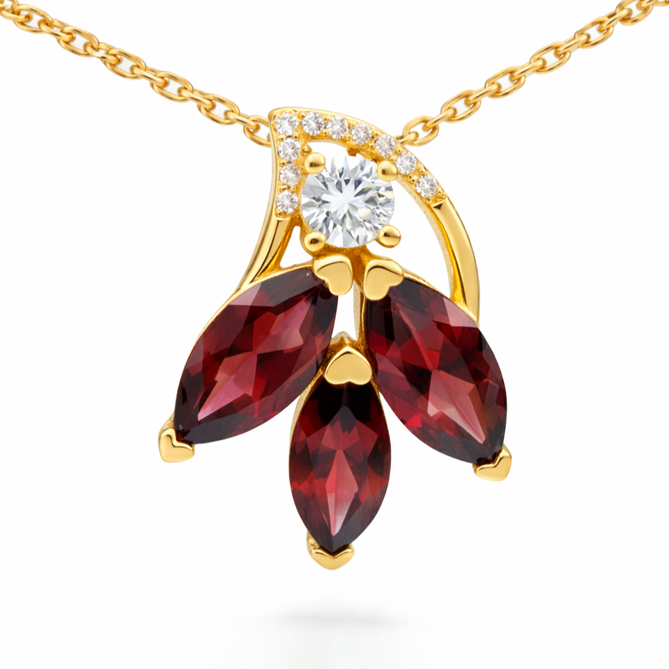 Natural Garnet Sterling Silver Floral Necklace