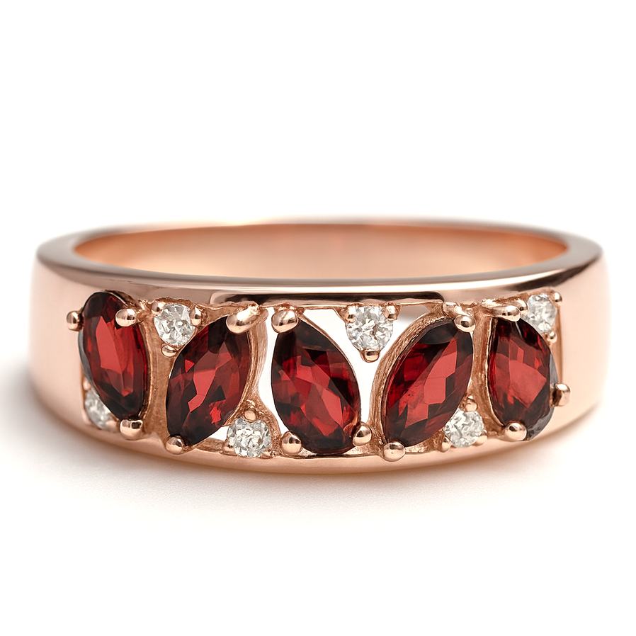 Natural Garnet Sterling Silver Leaf Band Ring