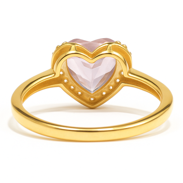 Natural Rose Quartz Gold Plated Silver Halo Heart Ring
