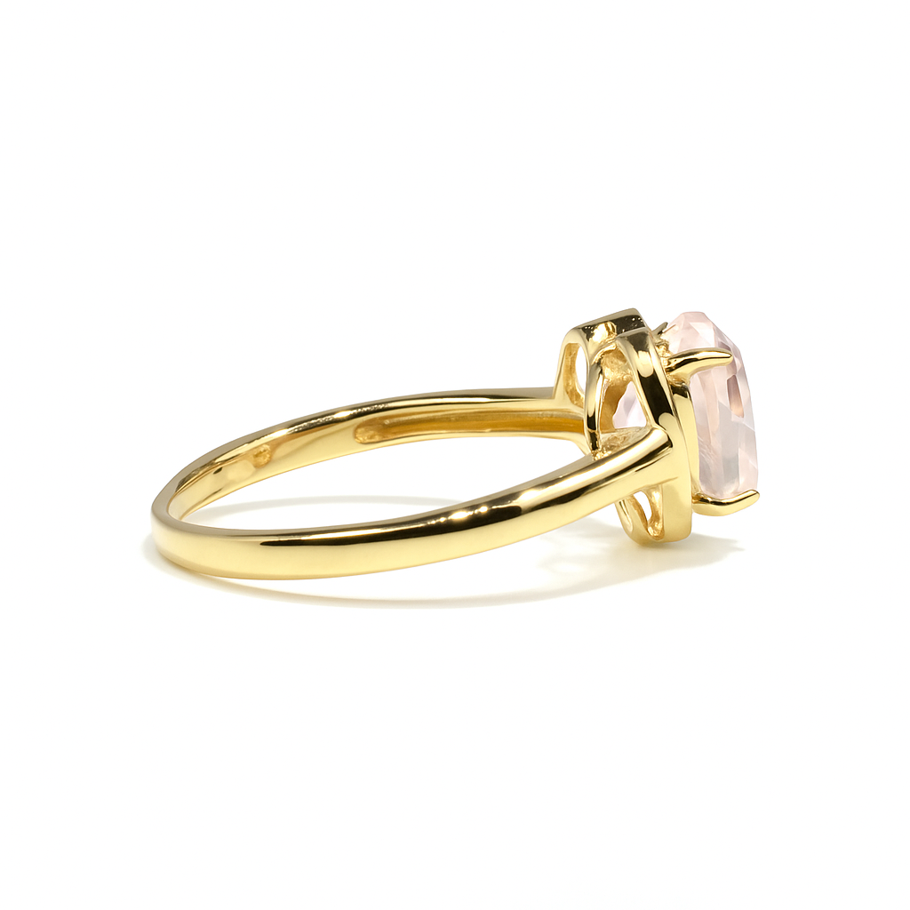 Natural Rose Quartz Gold Plated Silver Halo Heart Ring
