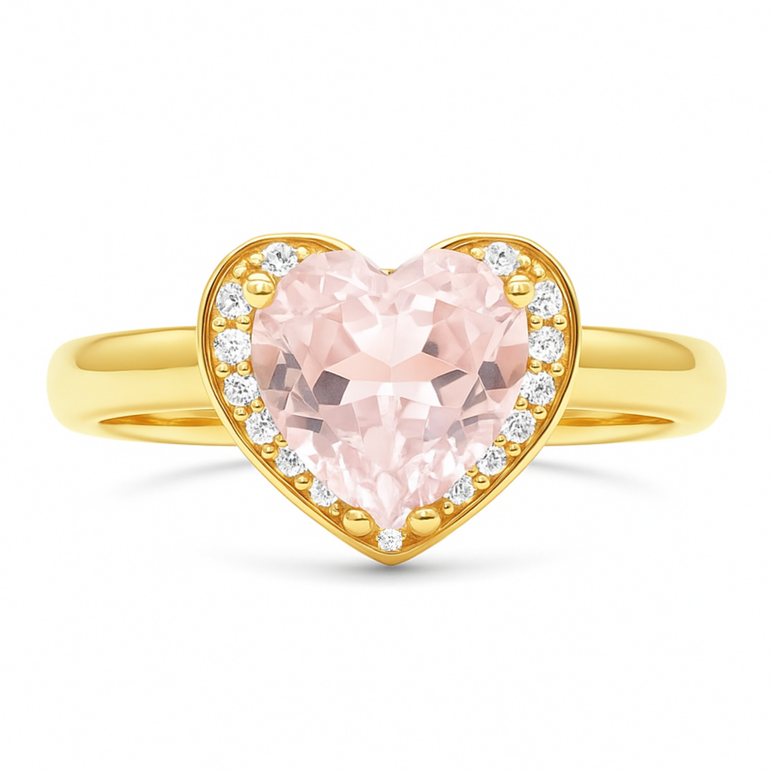 Natural Rose Quartz Gold Plated Silver Halo Heart Ring