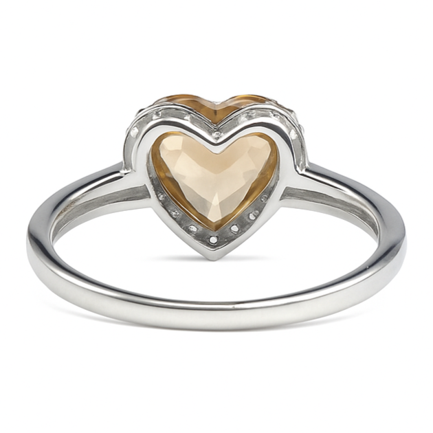 Natural Brown Quartz Sterling Silver Heart Halo Ring