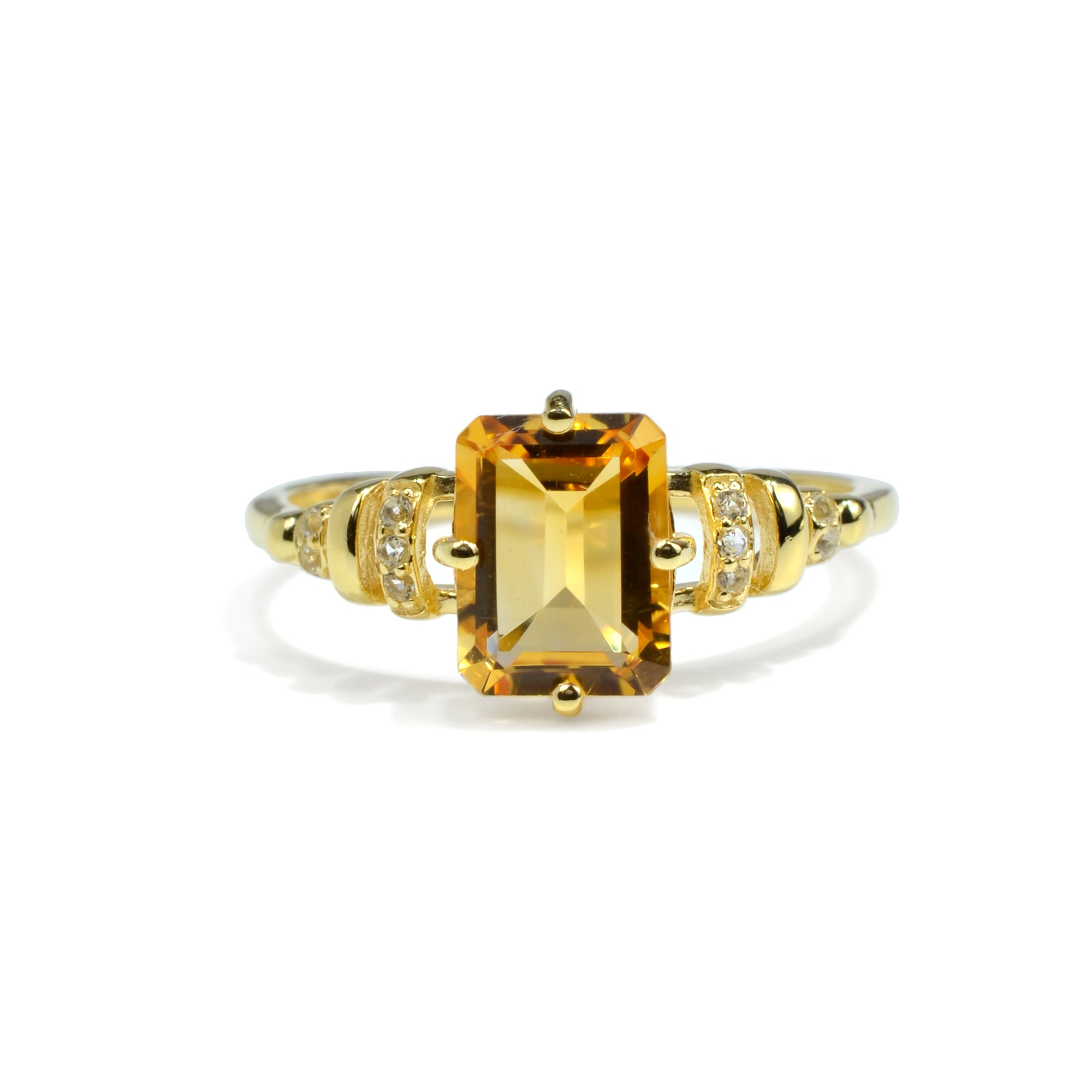 Natural Yellow Citrine Octagon Bar Ring Sterling Silver