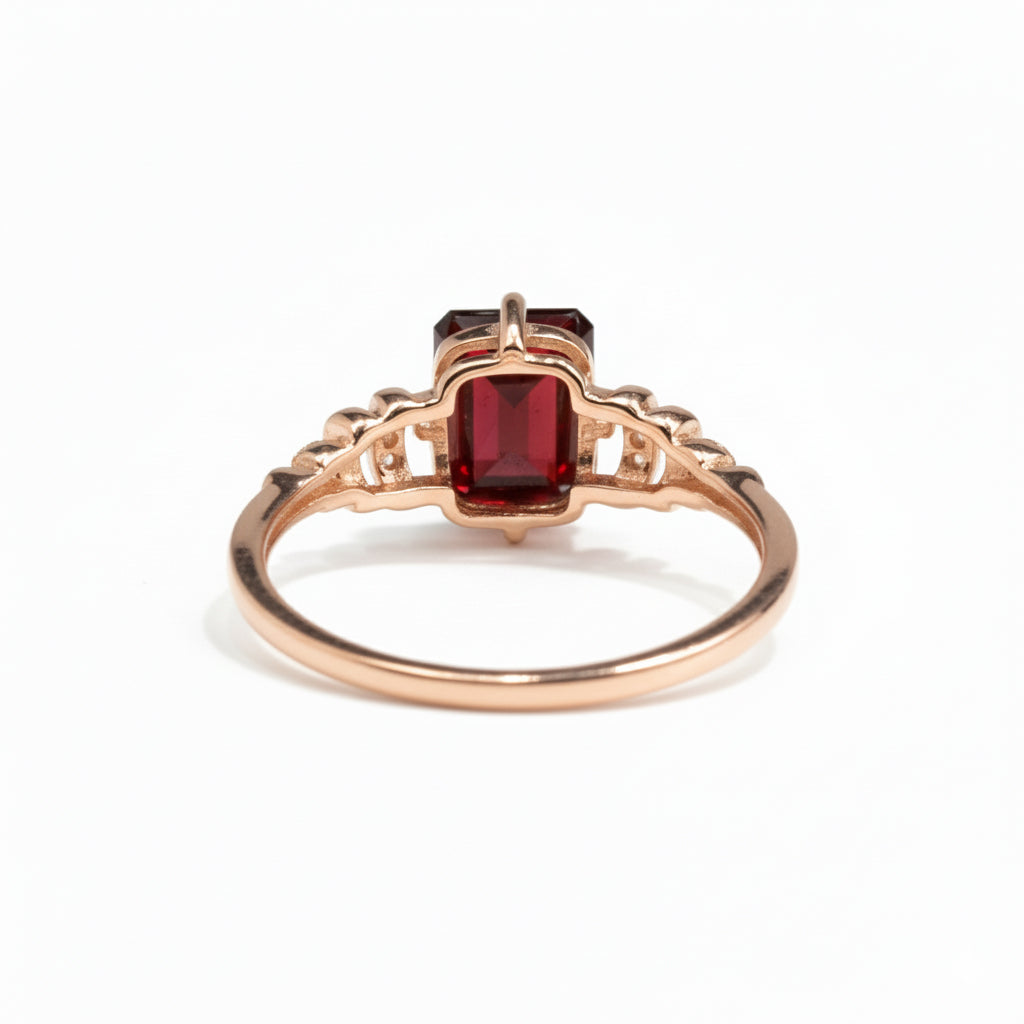 Natural Red Garnet Octagon Ring Sterling Silver
