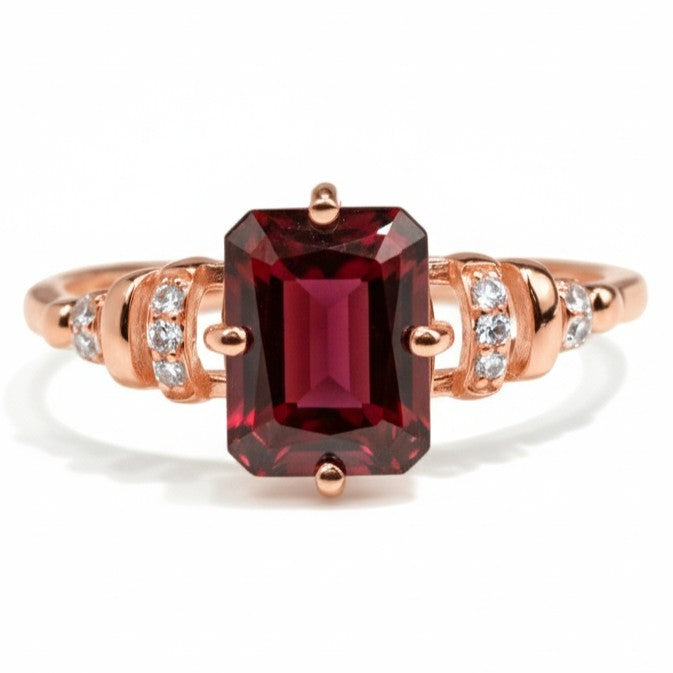 Natural Red Garnet Octagon Ring Sterling Silver Fine Color Jewels