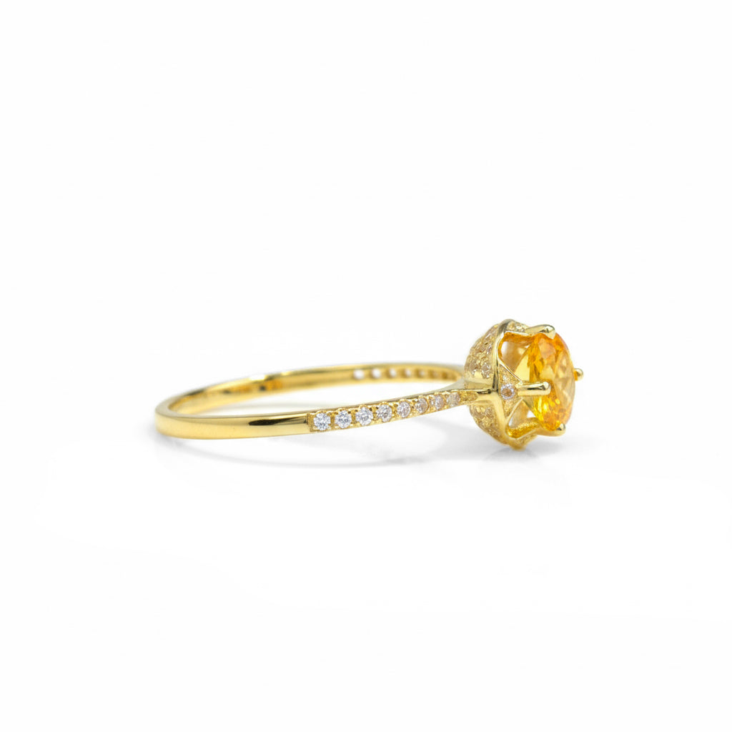 Natural Yellow Citrine Sterling Silver Round Ring