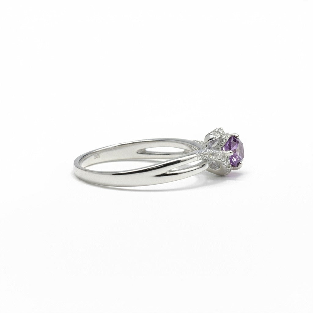 Natural Amethyst Stone Bypass Ring Silver