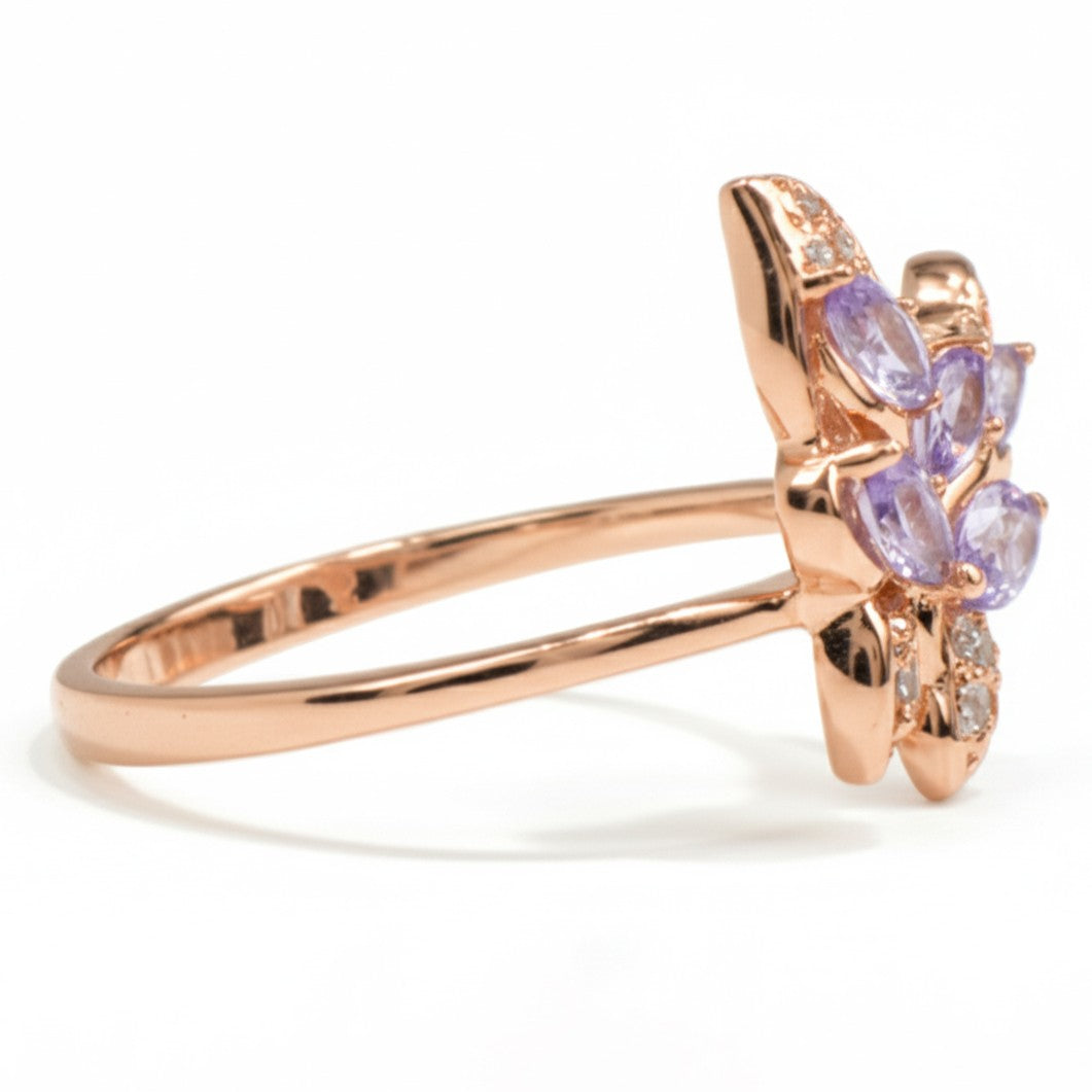 Natural Purple Amethyst Butterfly Ring Silver