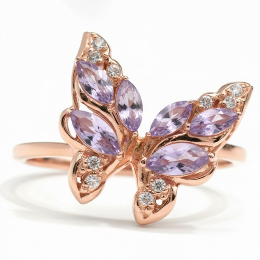 Natural Purple Amethyst Butterfly Ring Silver Fine Color Jewels