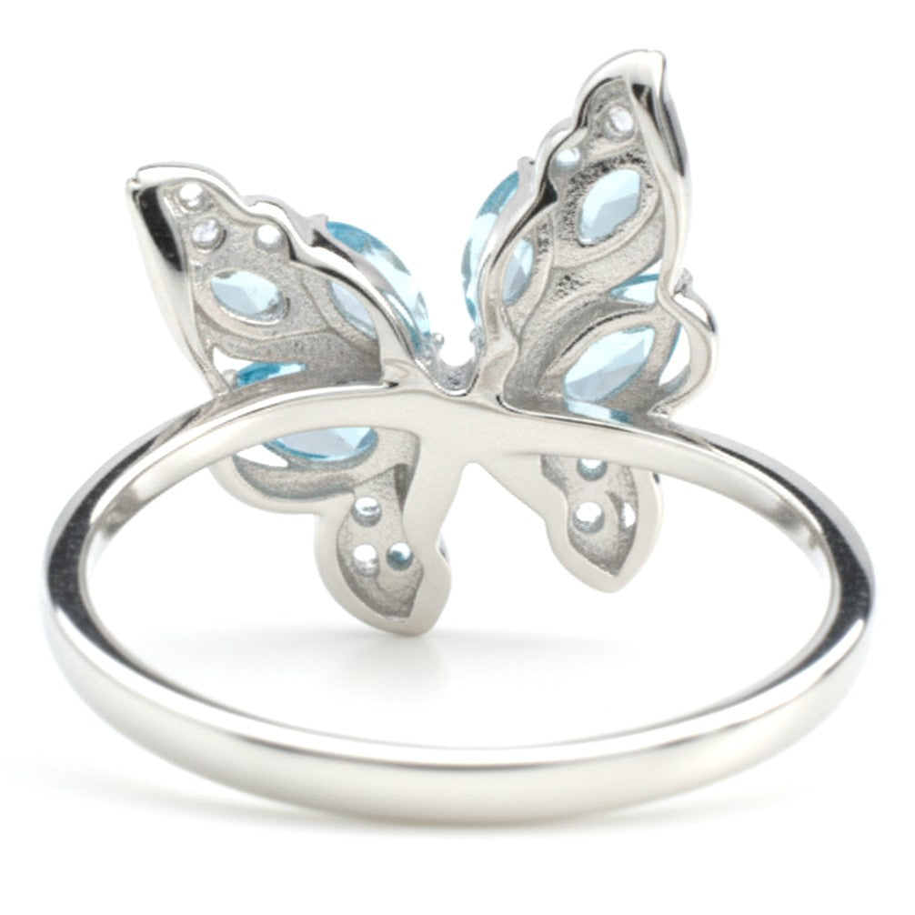 Natural Sky Blue Topaz Butterfly Ring Silver