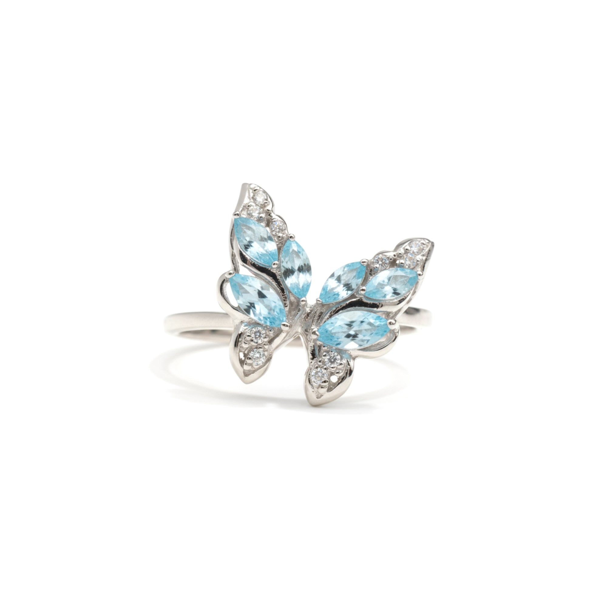 Natural Sky Blue Topaz Butterfly Ring Silver