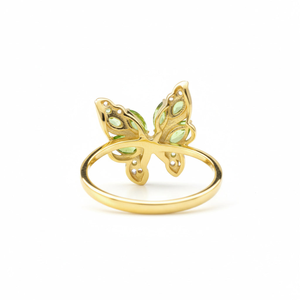 Natural Green Peridot Butterfly Ring Silver
