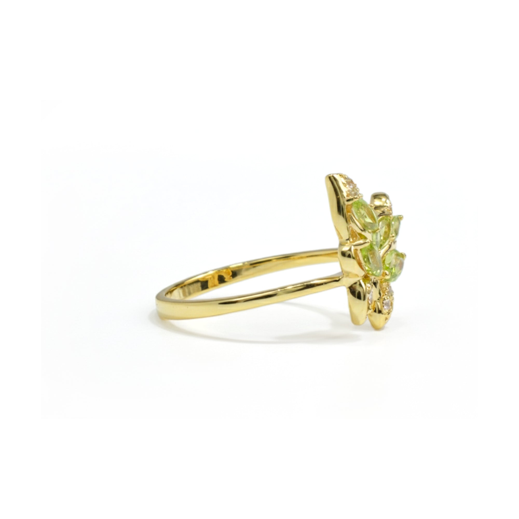 Natural Green Peridot Butterfly Ring Silver