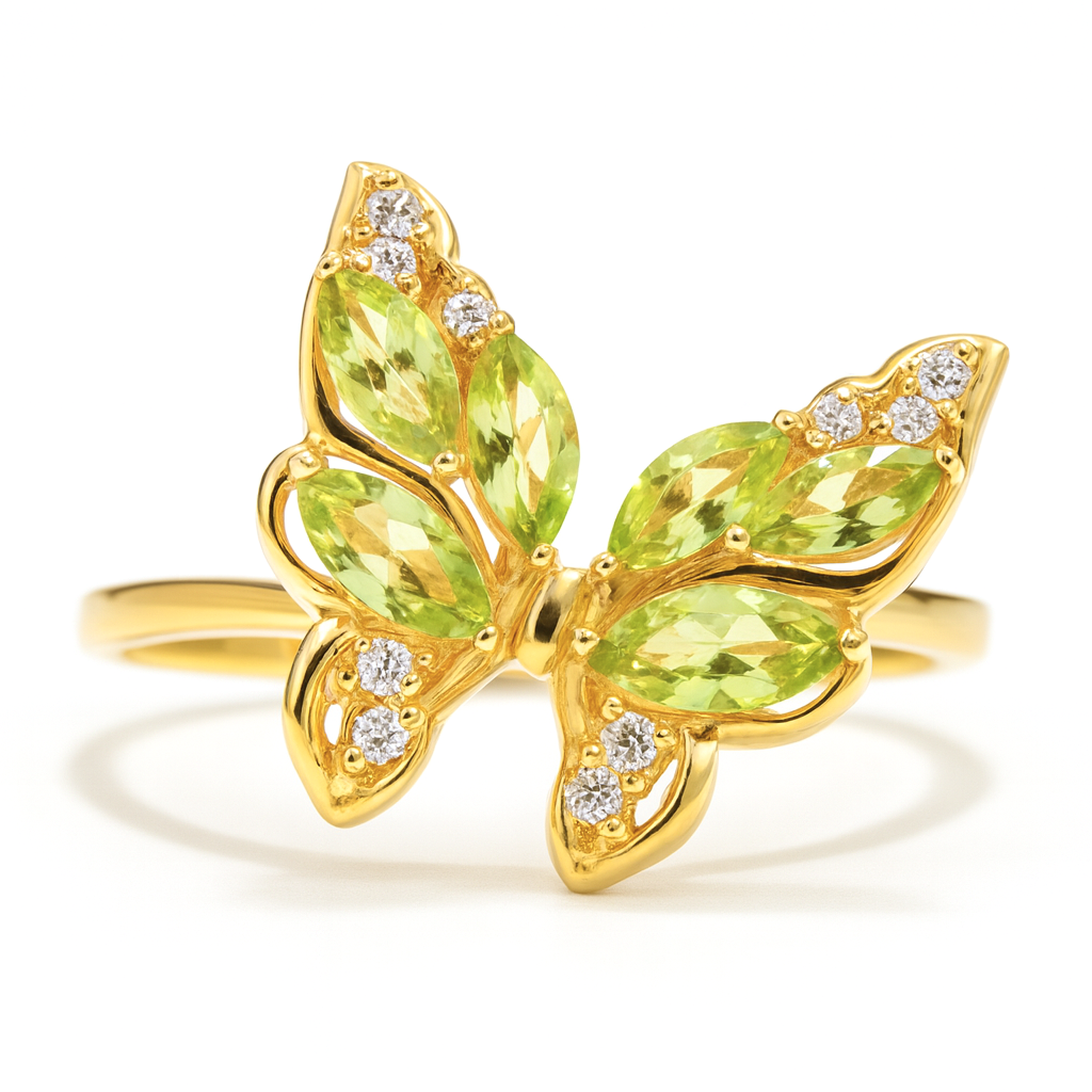 Natural Green Peridot Butterfly Ring Silver