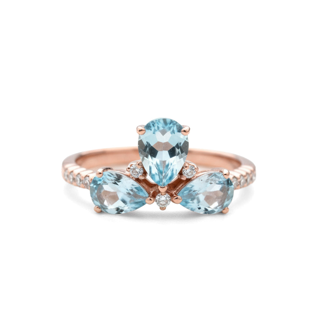 Natural Sky Blue Topaz 3 Stone Silver Ring