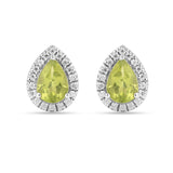 Natural Peridot Pear Shaped Halo Studs Earrings