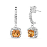 Natural Citrine Dangle Drop Halo Earrings