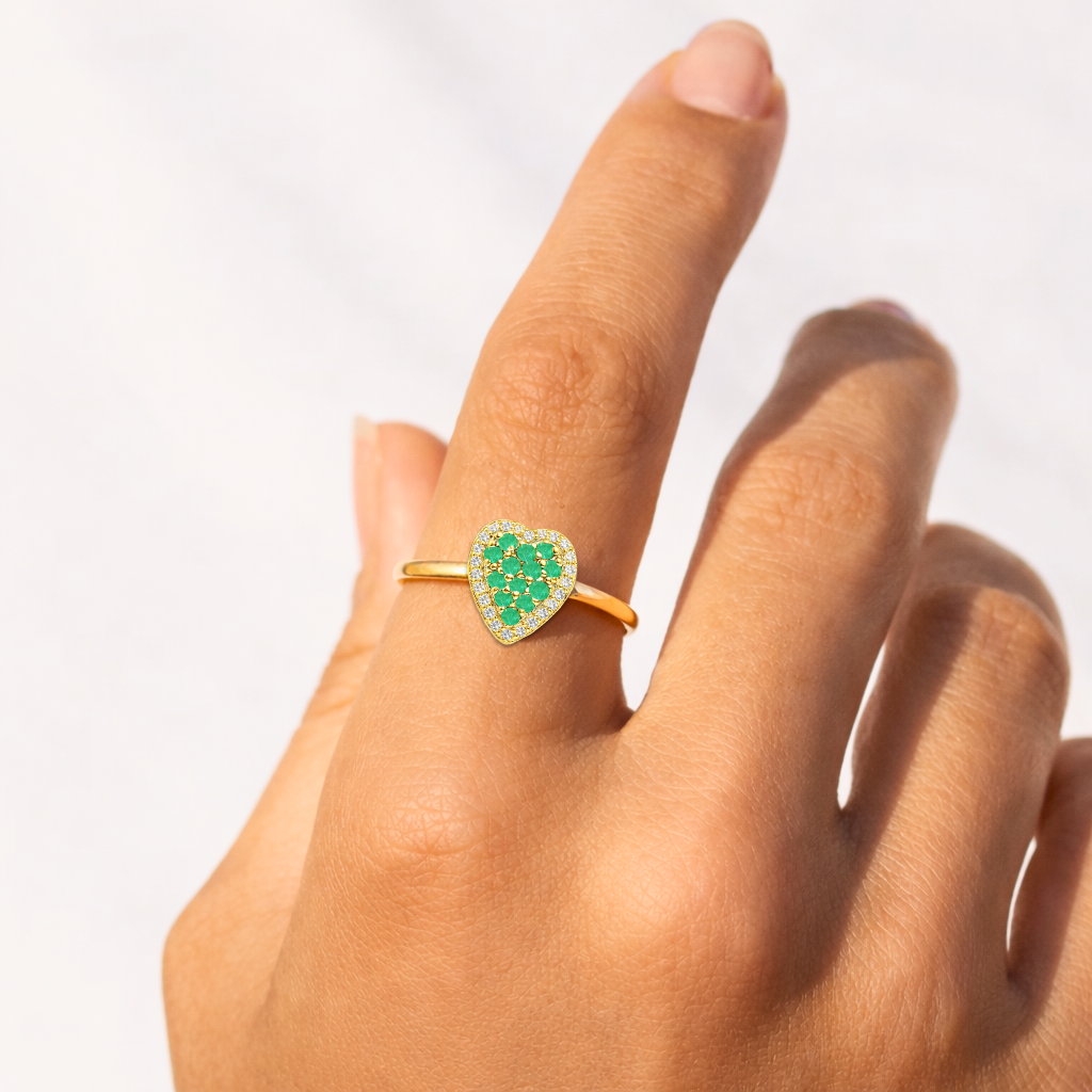 22k Gold Vermeil Emerald Fashion Heart Ring Fine Color Jewels