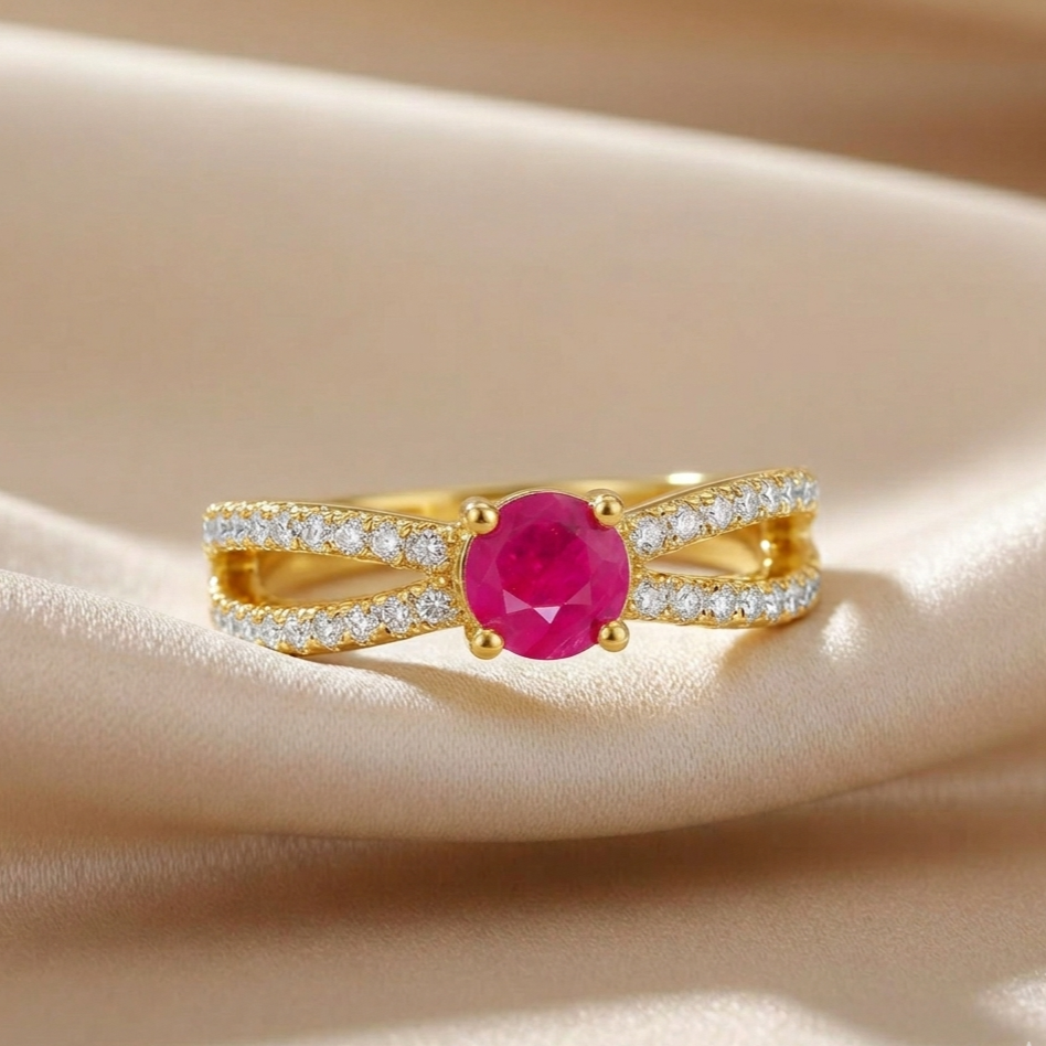 0.40 Ct Round Red Ruby 22k Gold Vermeil Split Band Prong Ring
