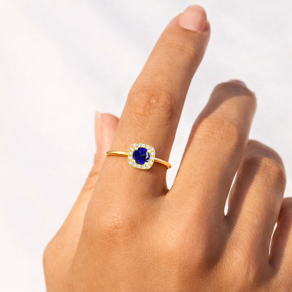 22k Gold Vermeil Blue Sapphire Halo Ring Fine Color Jewels