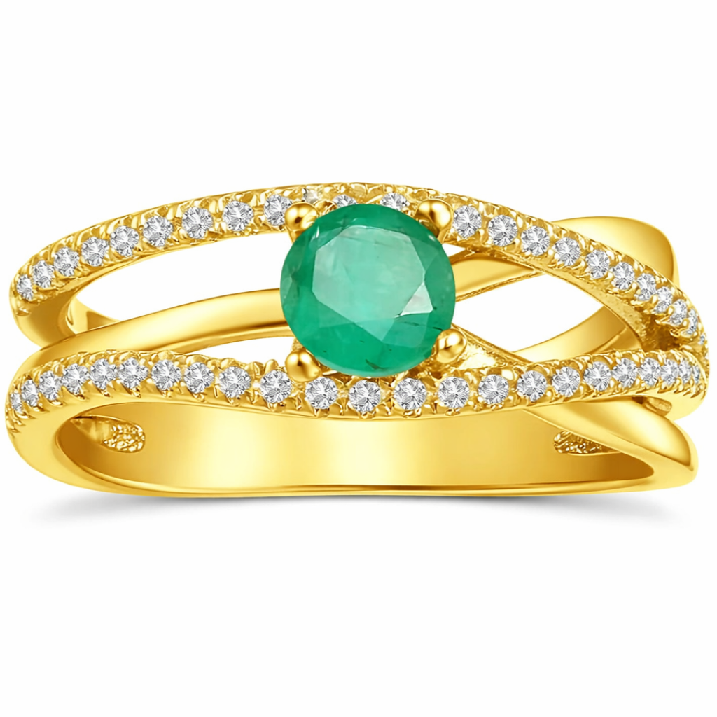 22k Gold Vermeil Emerald Split Band Fashion Ring