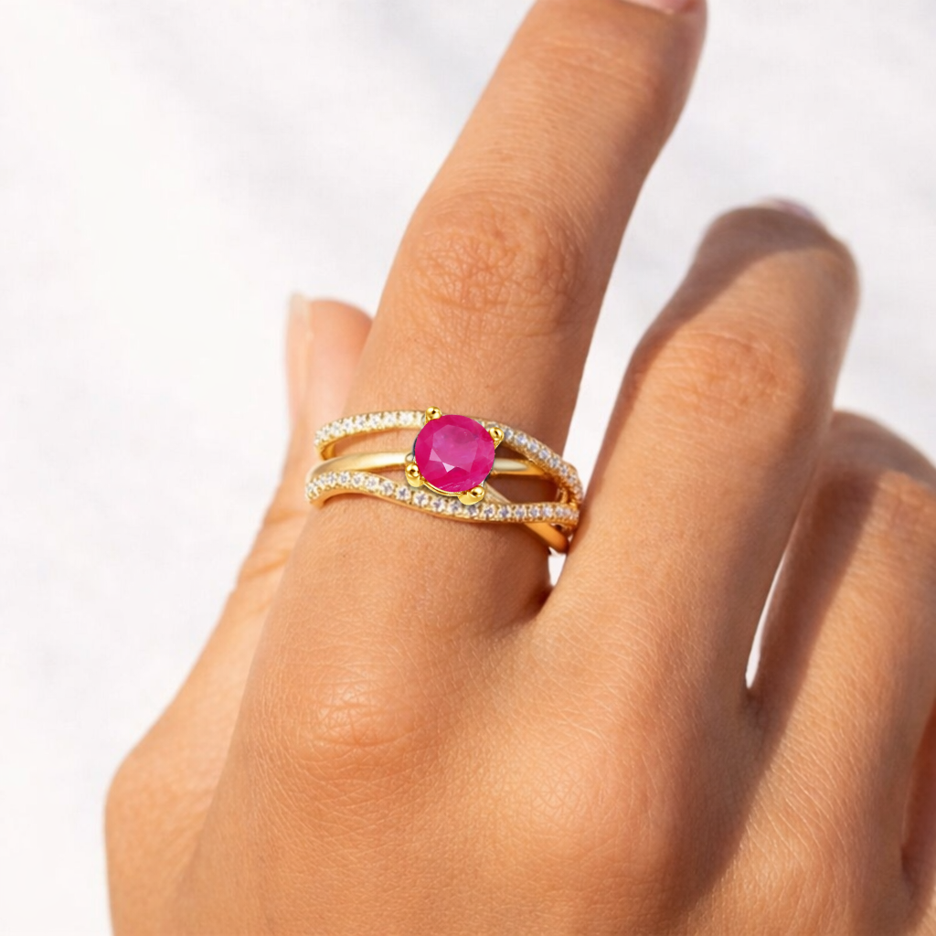 22k Gold Vermeil Ruby Split Band Fashion Ring Fine Color Jewels