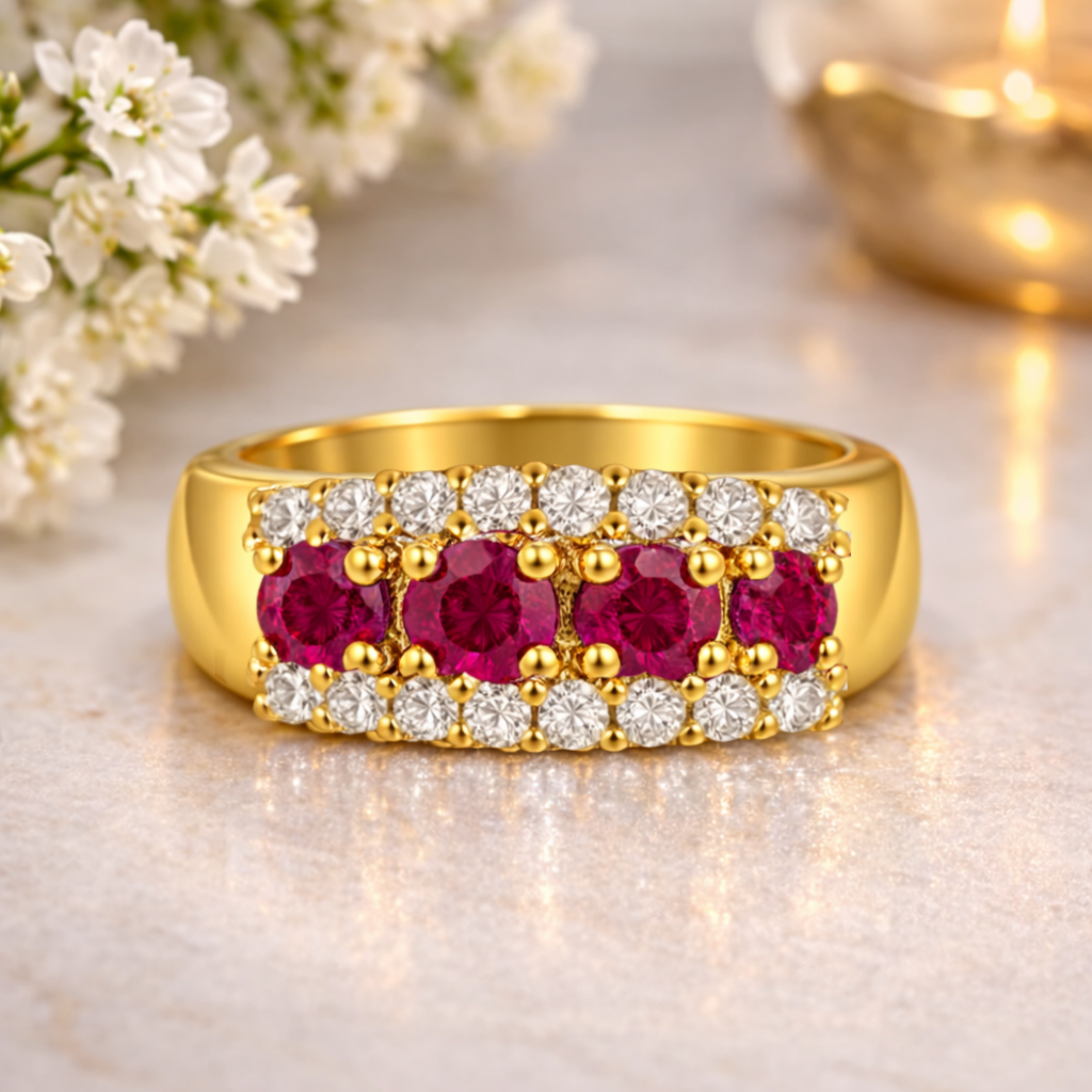 22k Gold Vermeil Ruby Eternity Band Ring Fine Color Jewels