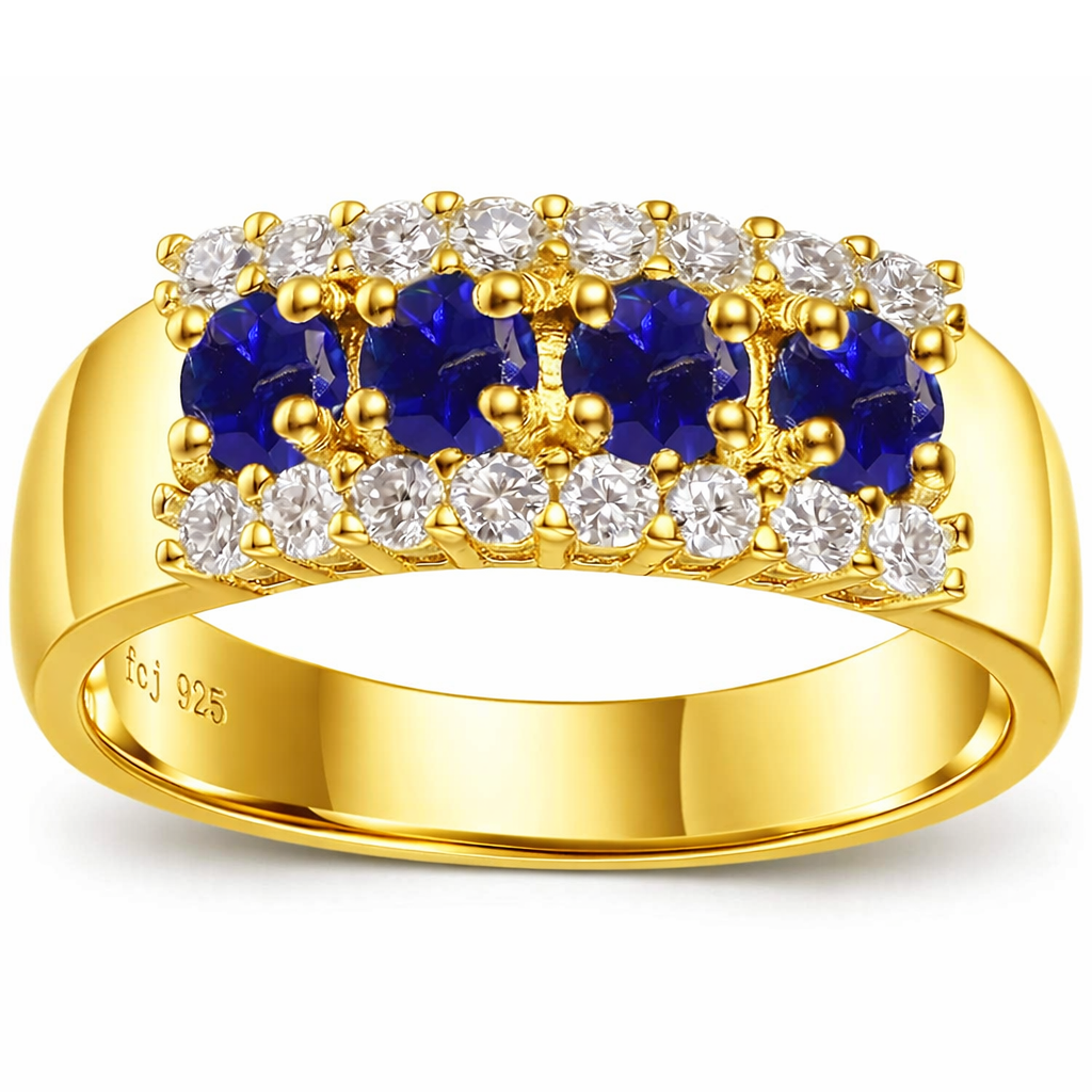 22k Gold Vermeil Blue Sapphire Chunky Statement Ring