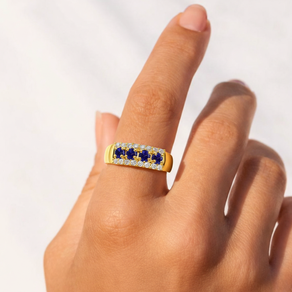 22k Gold Vermeil Blue Sapphire Eternity Band Ring Fine Color Jewels