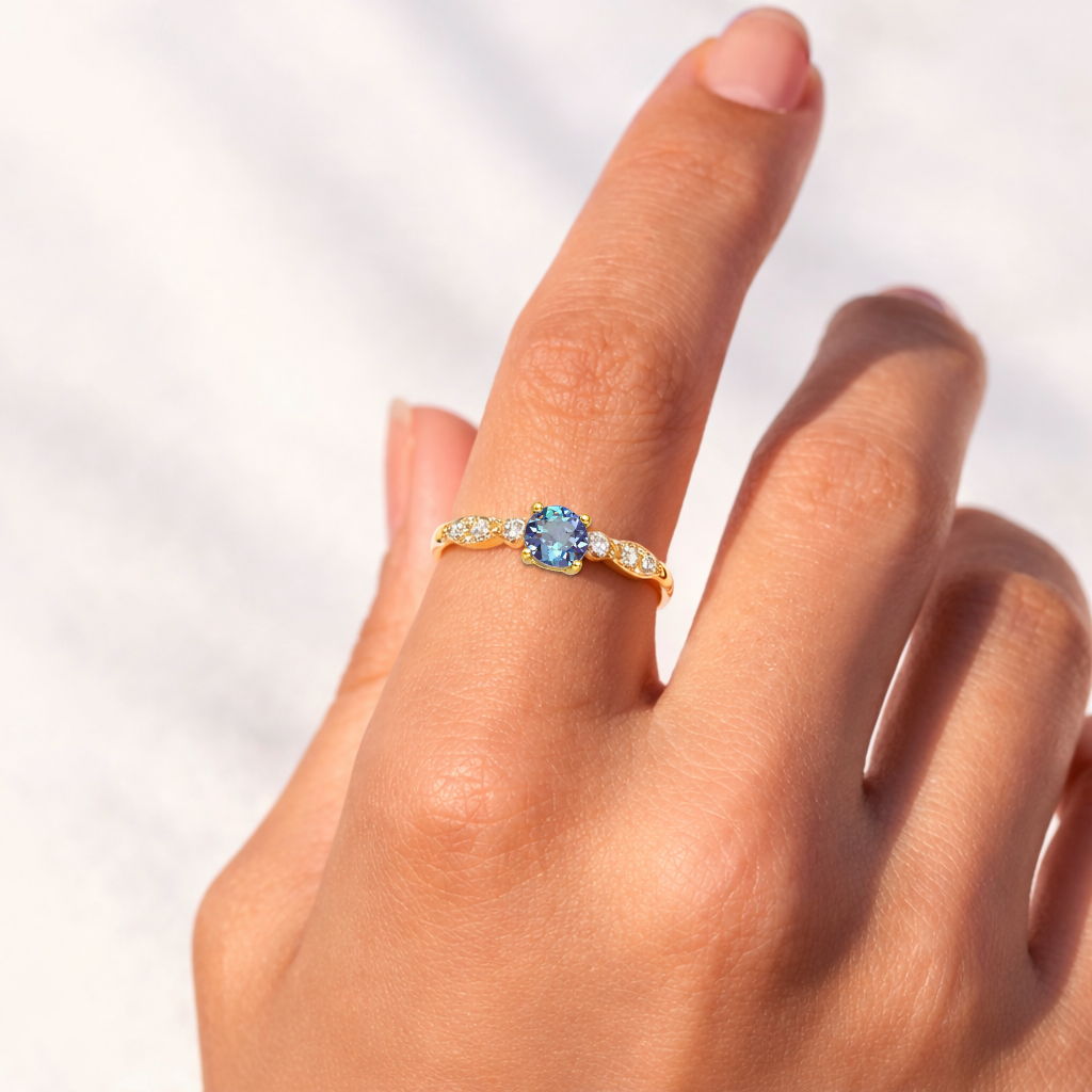 22k Gold Vermeil Alexandrite Round Solitaire Ring Fine Color Jewels