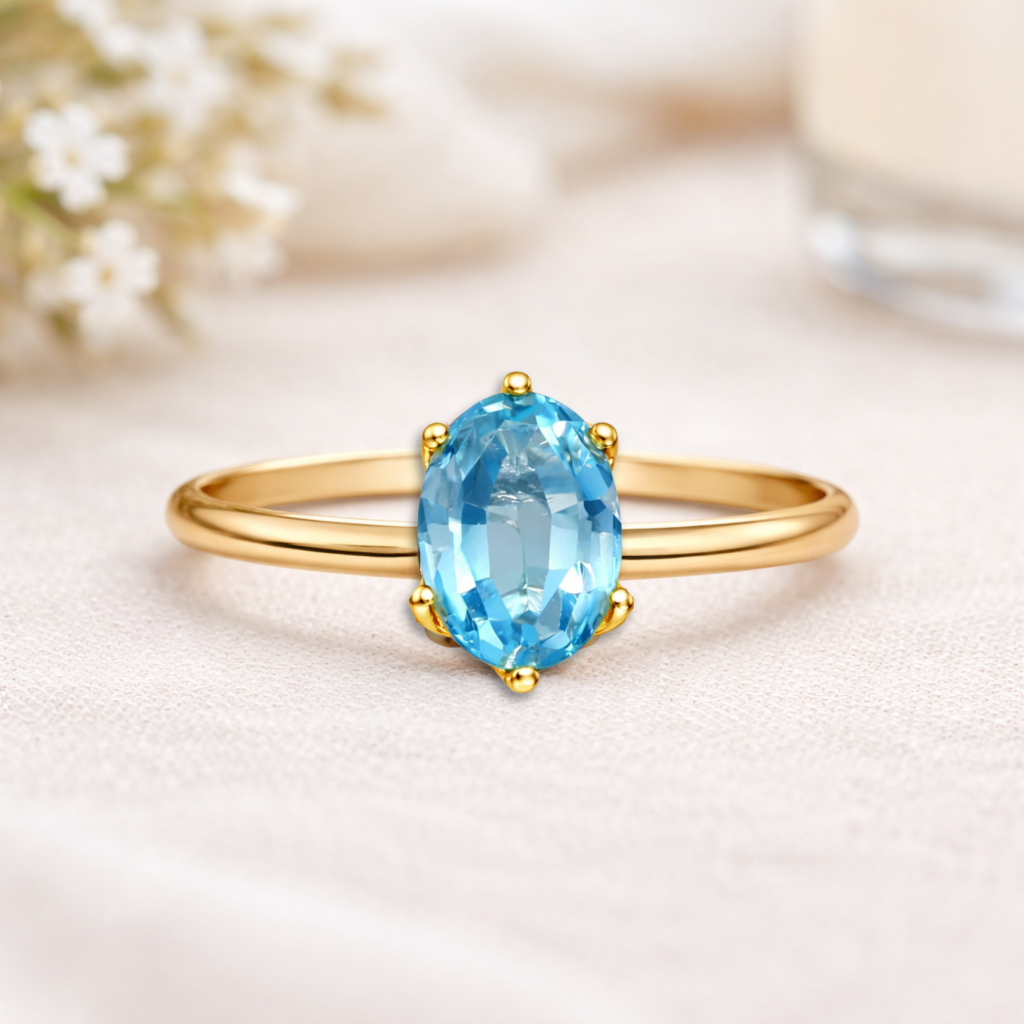 22k Gold Vermeil Blue Zircon Solitaire Ring