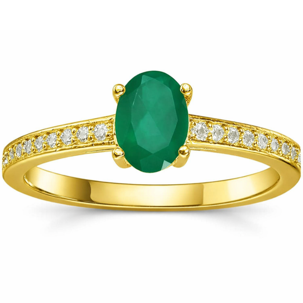 22k Gold Vermeil Genuine Solitaire Oval Cut Emerald Ring