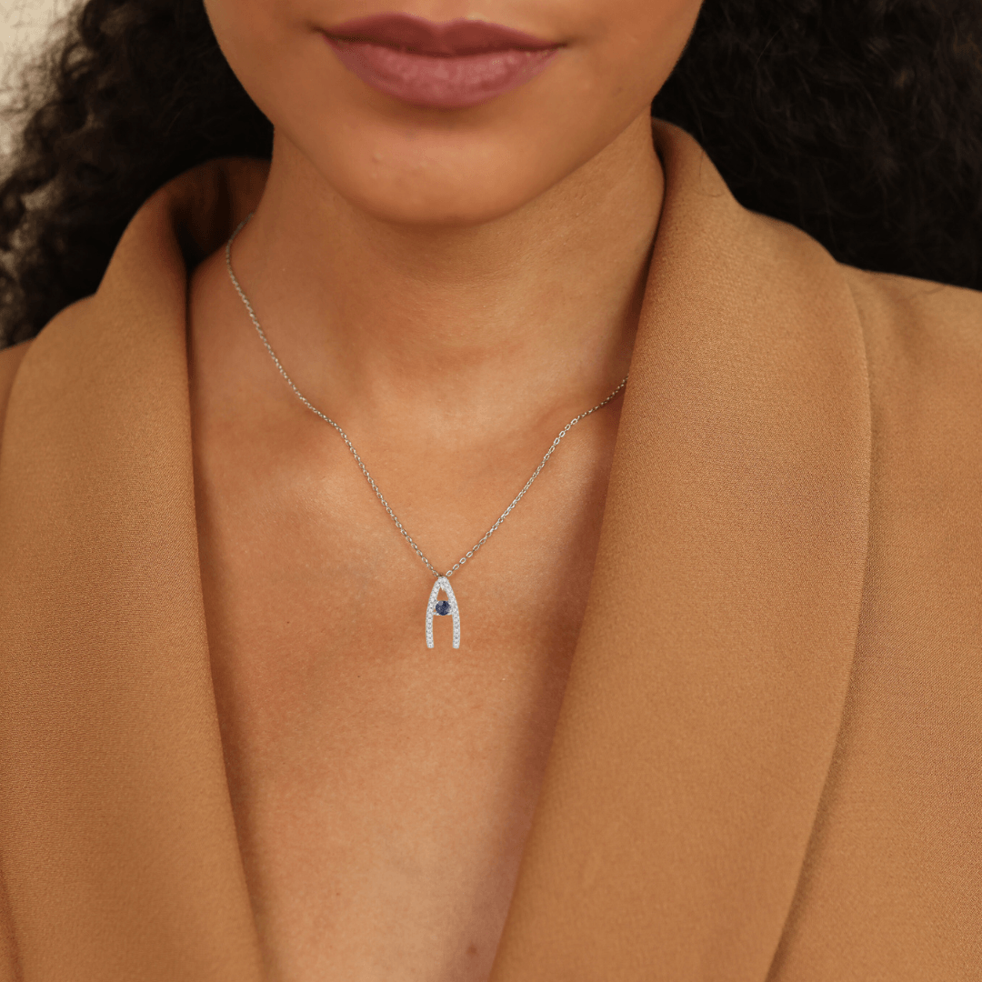 Blue Sapphire Letter "A" Round Shaped Necklace Fine Color Jewels dla-dm-discount-all-143240, sale