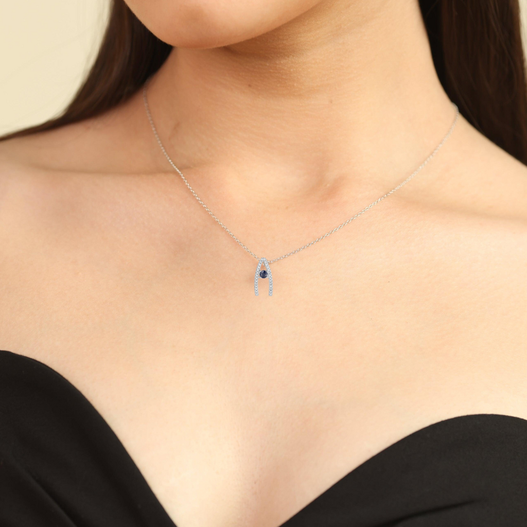 Blue Sapphire Letter "A" Round Shaped Necklace