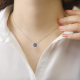 model showcasing Real Blue Sapphire Pendant Necklace September Birthstone Gift Pretty Necklaces