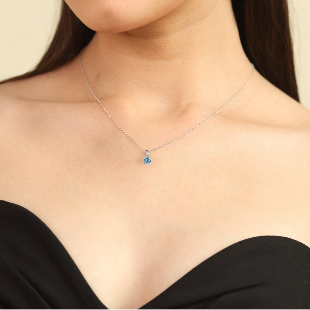 Blue Moissanite Solitiare Necklace