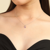 model showcasing Pink Solitaire Necklace Moissanite Minimalist Necklace Certified Moissanite Necklace Last Minute Valentines Gifts For Her