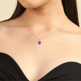 model showcasing Purple Silver Chain Necklace Valentines Gift