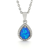 Blue Opal Teardrop Pendant Necklace - FineColorJewels