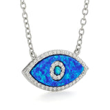 Lab Grown Blue Opal Evil Eye Protection Necklace Marquise Blue Opal Evil Eye Necklace - FineColorJewels