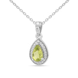 Natural Peridot Teardrop Halo Pendant Necklace