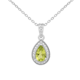 Natural Peridot Teardrop Halo Pendant Necklace