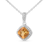 Natural Citrine Cushion Halo Pendant Necklace