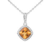 Natural Citrine Cushion Halo Pendant Necklace