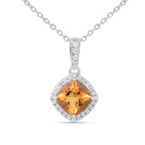 Natural Citrine Cushion Halo Pendant Necklace