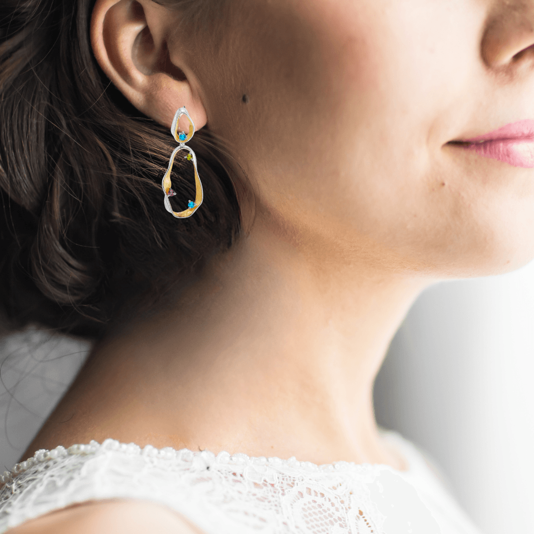 Multi Color Dangling Earrings Fine Color Jewels $50-100, 925-Sterling-Silver, Amethyst, Blue Topaz, Dangle, dla-dm-discount-all-143240, dla-dm-discount-all-154898, Hoop, Peridot, Round, sale
