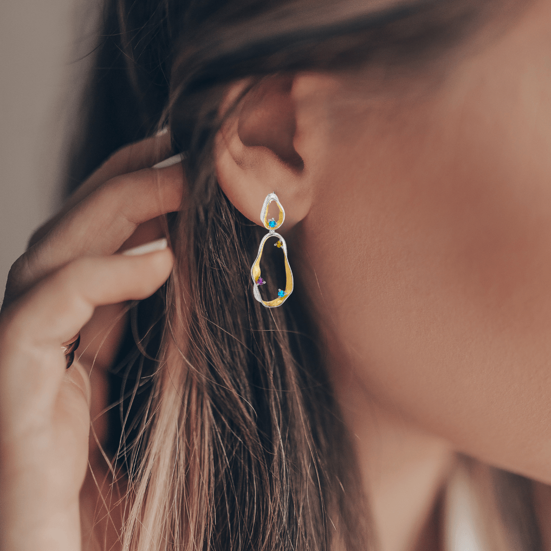 Multi Color Dangling Earrings Fine Color Jewels $50-100, 925-Sterling-Silver, Amethyst, Blue Topaz, Dangle, dla-dm-discount-all-143240, dla-dm-discount-all-154898, Hoop, Peridot, Round, sale